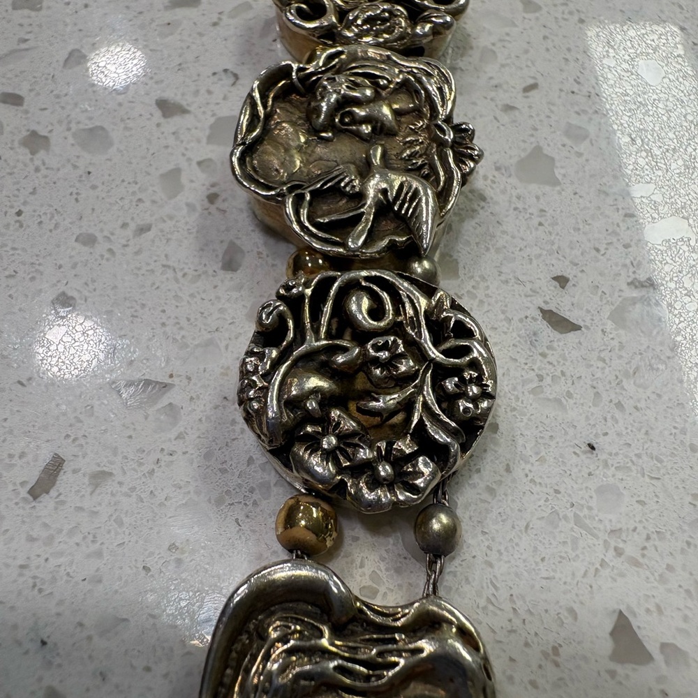 Antique Hughes Sterling Silver Sliding Charm Bracelet (RESERVED) - Picture 2 of 10